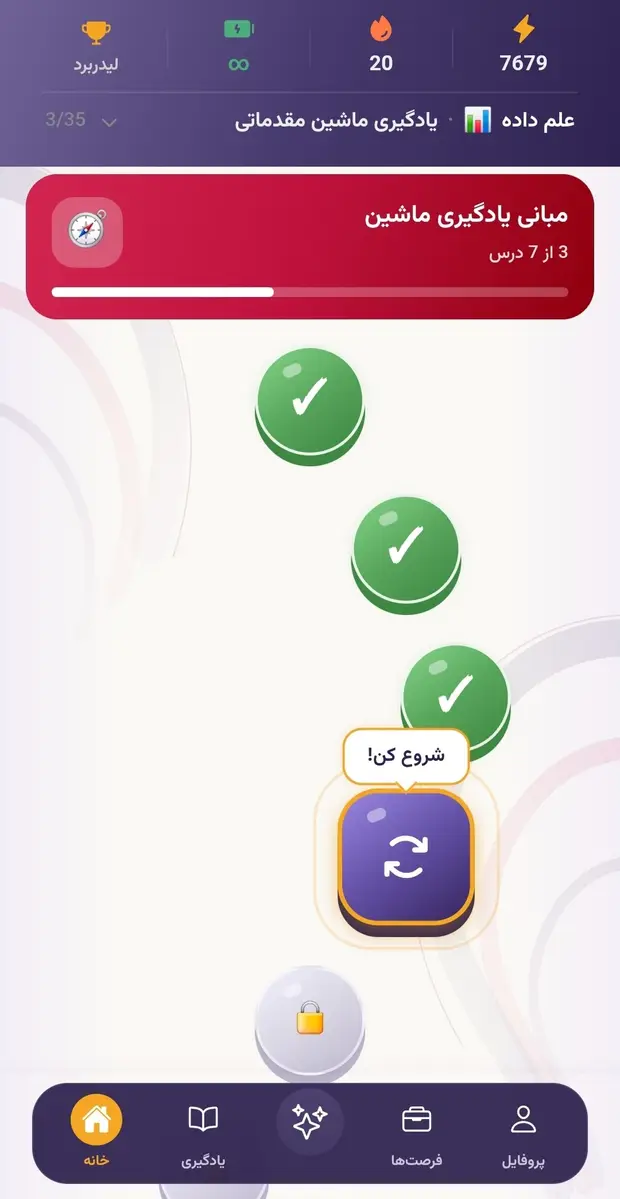 مسیر درسهای یک دوره در اپ زبرا لرن